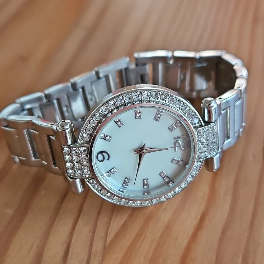 Silver and crystal fashion watch